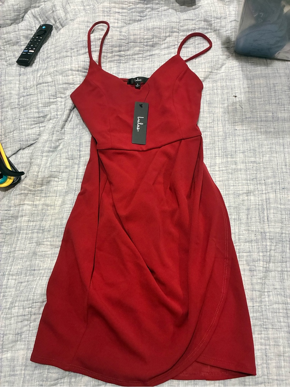 Lulu's Red Spaghetti-Strap Wrap Mini Dress
